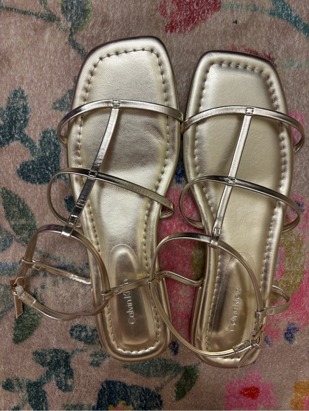Calvin Klein Metallic Gold Strappy Square-Toe Sandals never worn size 10